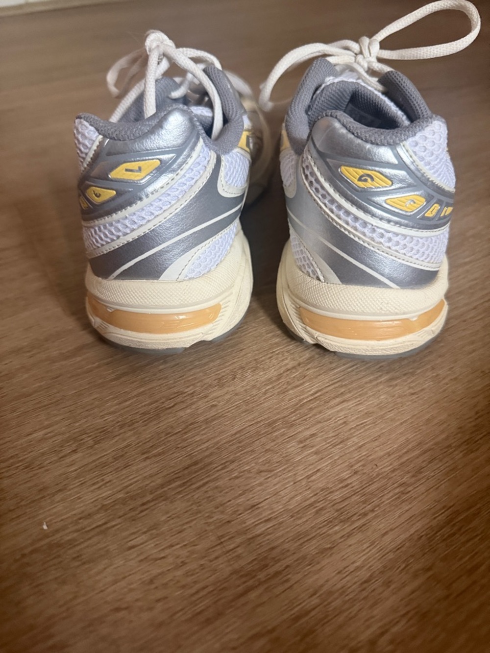 Asics White, Gray & Pale Yellow Running Shoes - Picture 2 of 3